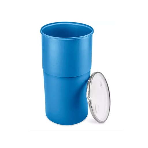 [17-100155] Barril plástico con tapa y aro en la parte superior de 40 cm de diámetro. Capacidad 55 Galones / 208 litros
